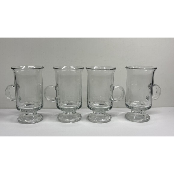 Vintage Anchor Hocking Clear Footed Irish Cream Cappuccino Coffee Mugs Handles - Picture 1 of 6